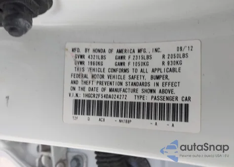 2013 Honda Accord Sport из США, поврежденный, VIN 1HGCR2F54DA024272